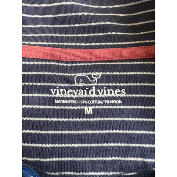 Vineyard Vines Sweater Men's M Blue Pin Stripe Quarter Zip Pullover Long Sleeve - Picture 3 of 4